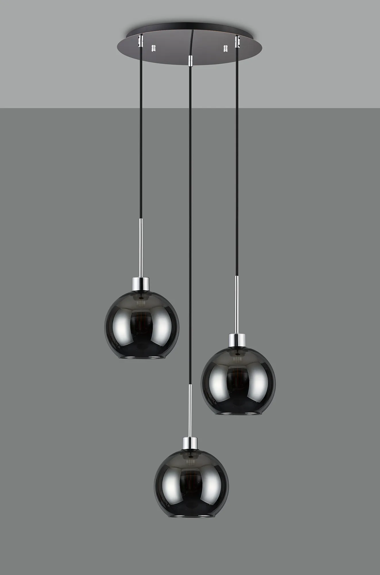 Lori 40cm Round Pendant, 3 Light Adjustable E27, Polished Chrome/Chrome Open Mouth Round Globe Shades DK1271  Deco Lori Polished Chrome